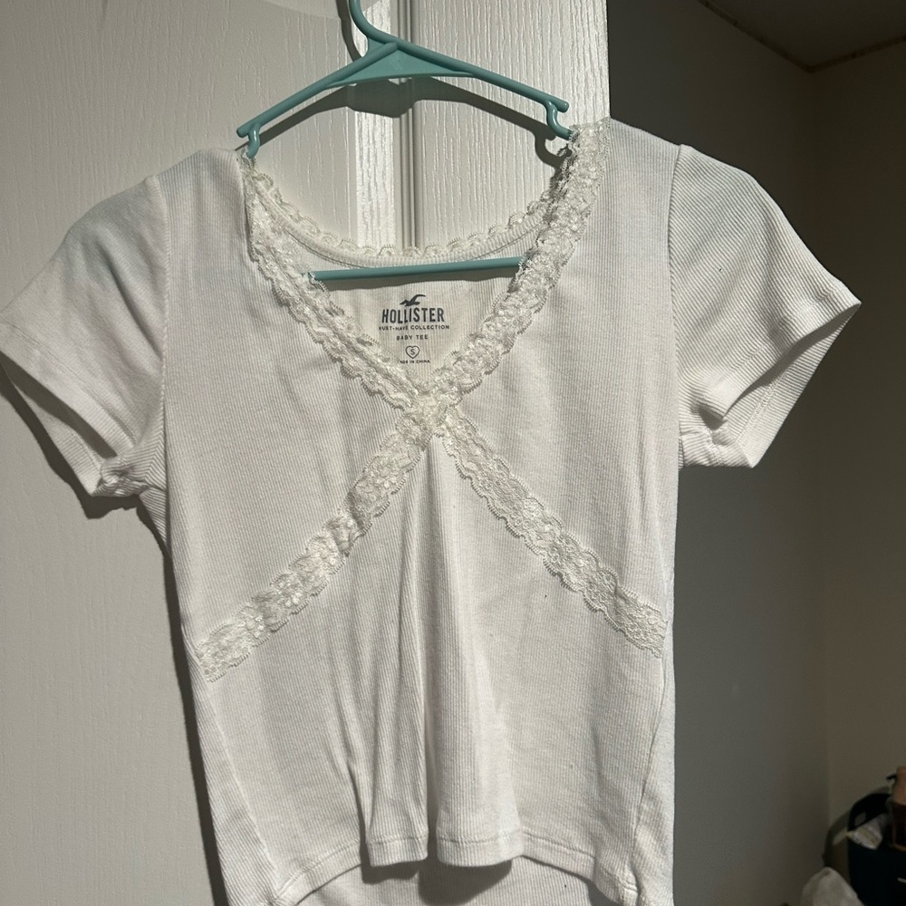 Hollister White Ruffled Wrap Tee